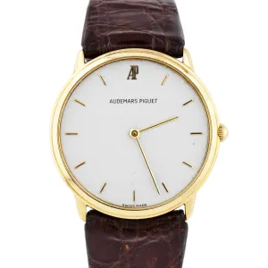 Audemars Piguet Classic Ultra Thin 18K Yellow Gold Quartz White Swiss Watch