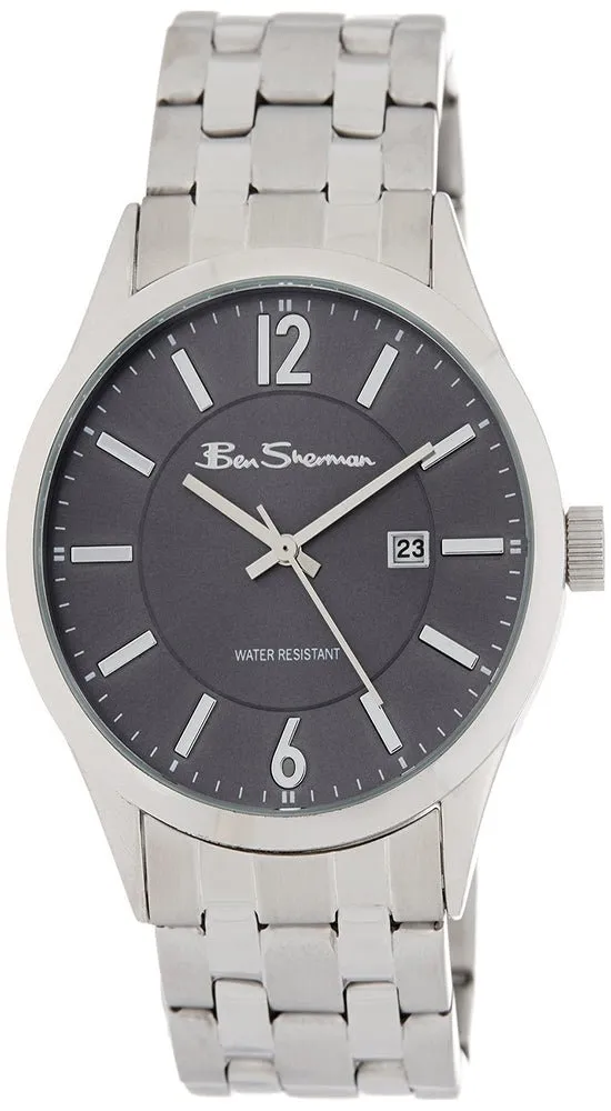 Ben Sherman Stainless Steel Bracelet Mens Watch Gray Dial Silver Hands Calendar Quartz BS103