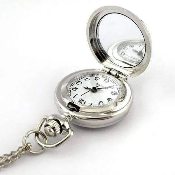 Black Pearl Flower Vintage Style Mini Pocket Watch Necklace for Women