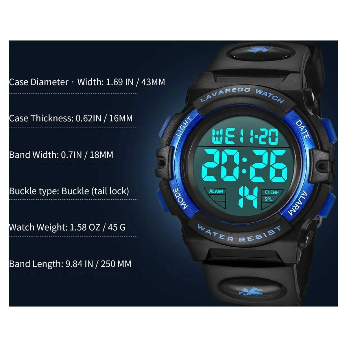 Boy's Digital Sport Outdoor Waterproof LED Wrist Watch with Stopwatch