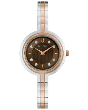 Bulova Rhapsody Women's Two-Tone Brown Dial Diamond Watch 98P194