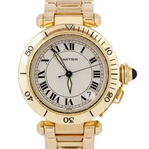 Cartier Pasha Silver Guilloche Dial Yellow Gold Automatic Swiss 35mm Watch 1035