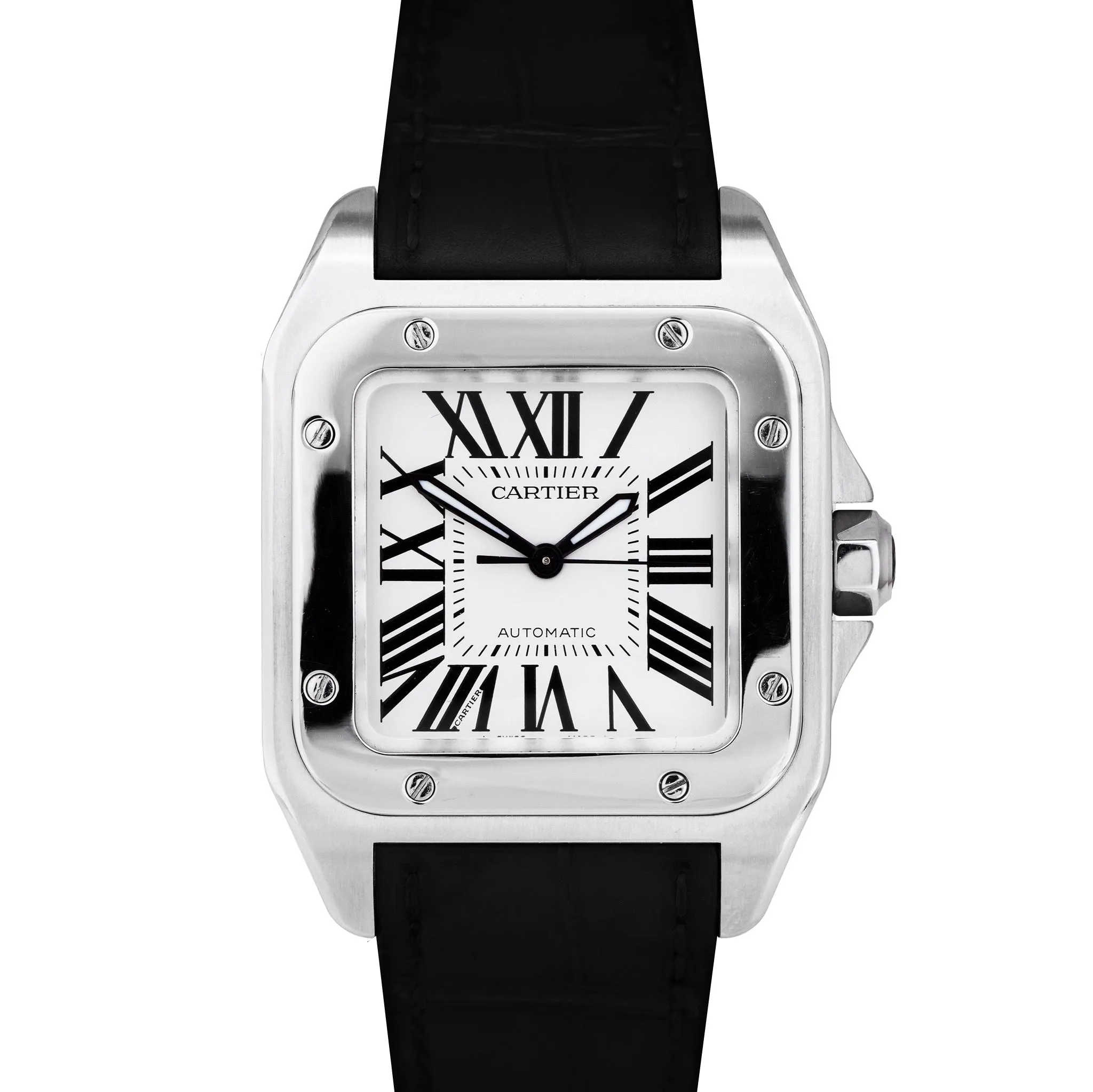 Cartier Santos 100 Midsize Automatic Swiss Stainless Leather Watch 2878 W20106X8