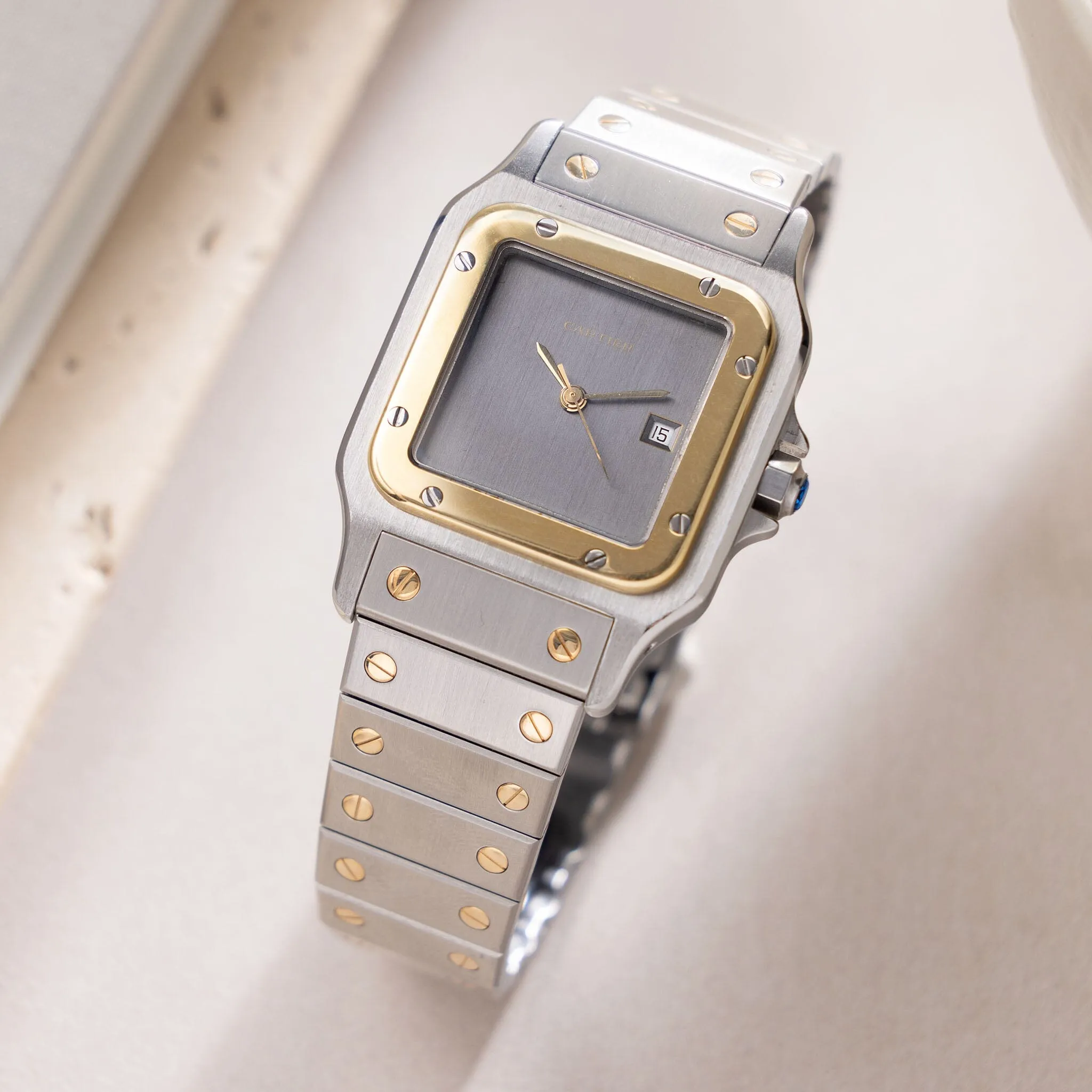 Cartier Santos Steel and Gold with Slate Grey Dial Ref 2961