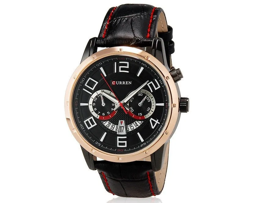 CURREN Brand Men Wristwatch Black Leather Casual Watch Analog Display With Date Quartz Luxury Men Sport Watches