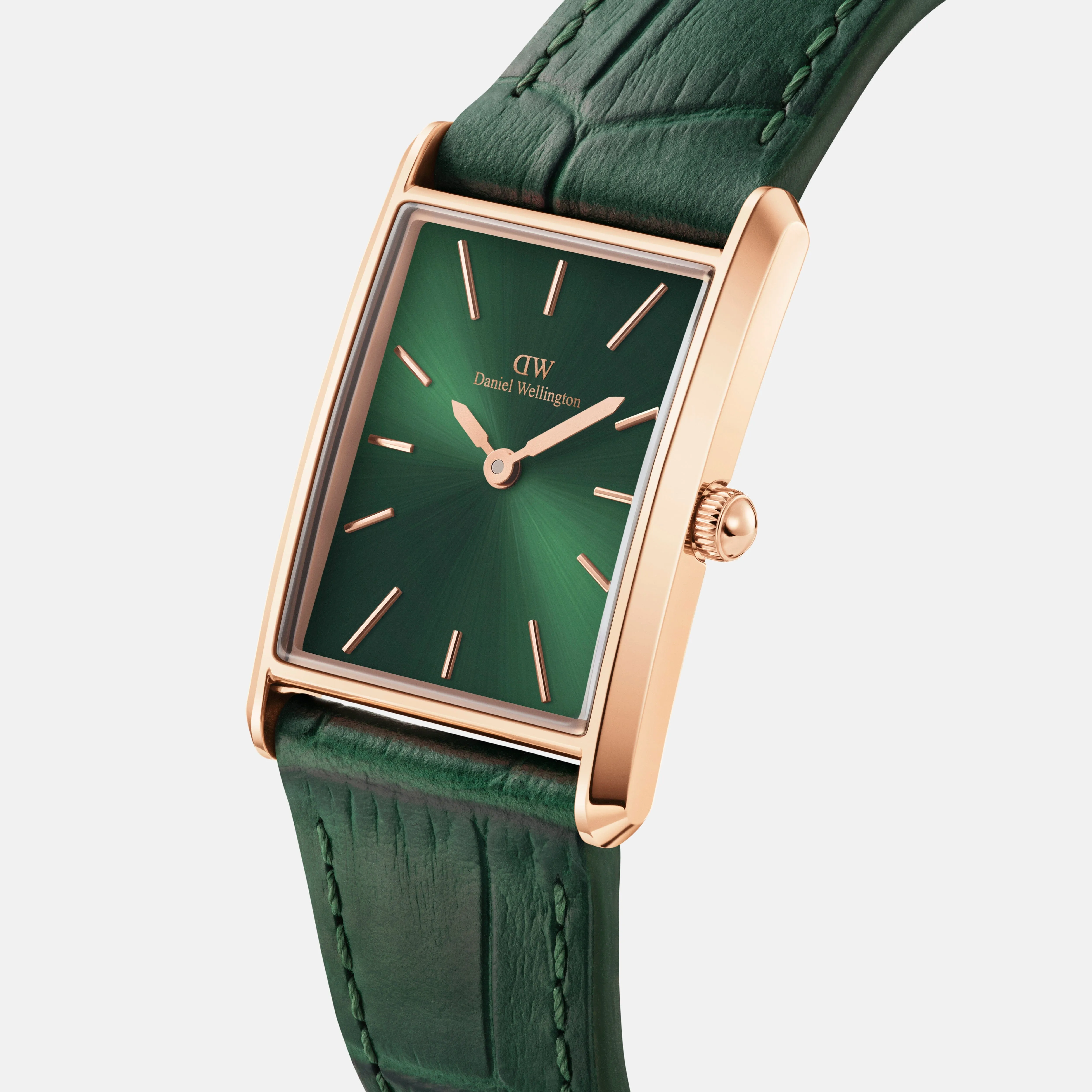 Daniel Wellington Bound 32x22 Green Croc Leather RG Emerald Sunray Watch