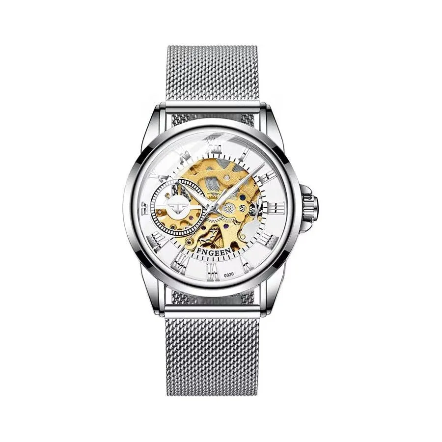 Elegant Crystal Glass Automatic Skeleton Mechanical Watch