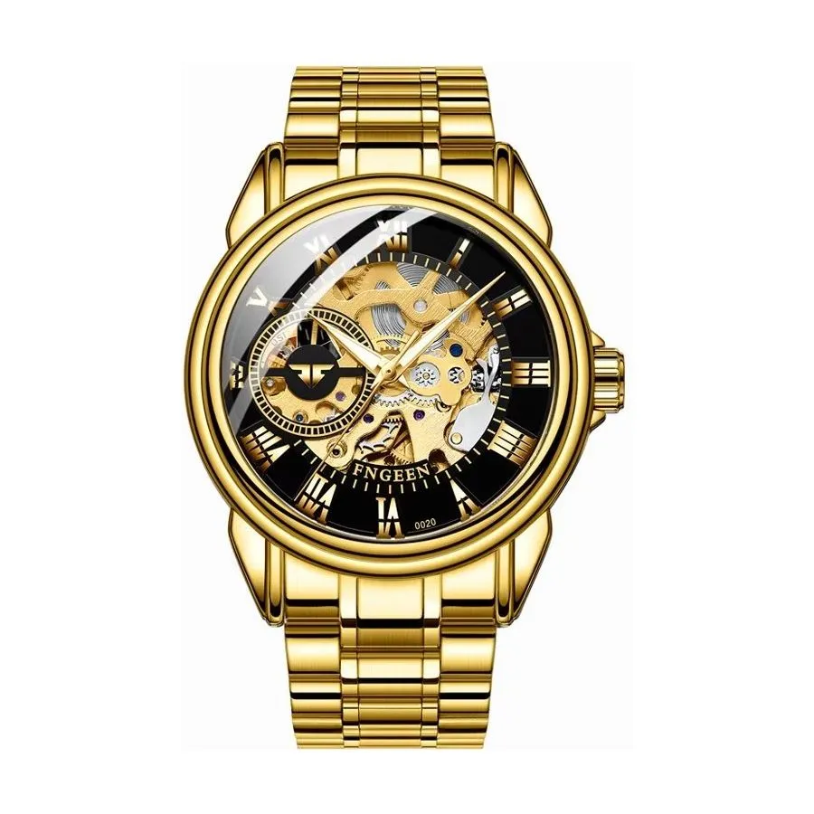 Elegant Crystal Glass Automatic Skeleton Mechanical Watch