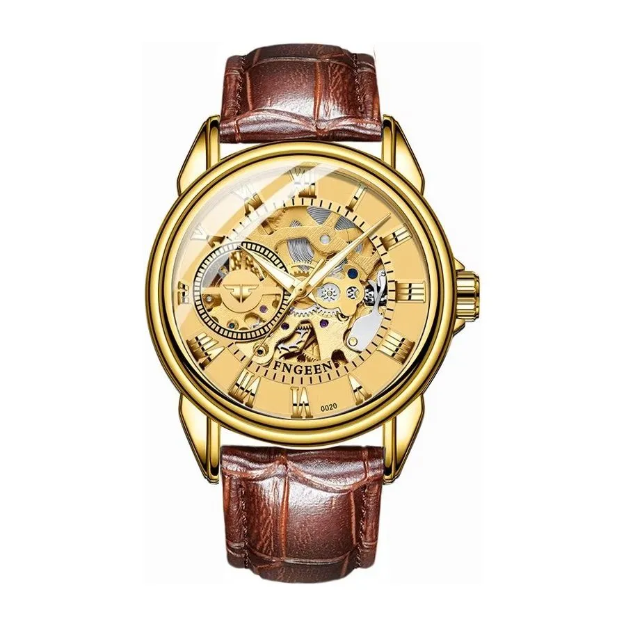 Elegant Crystal Glass Automatic Skeleton Mechanical Watch