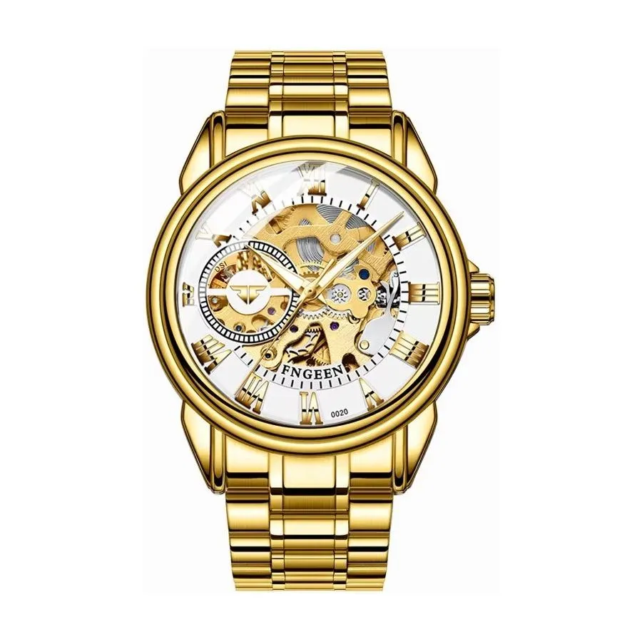 Elegant Crystal Glass Automatic Skeleton Mechanical Watch