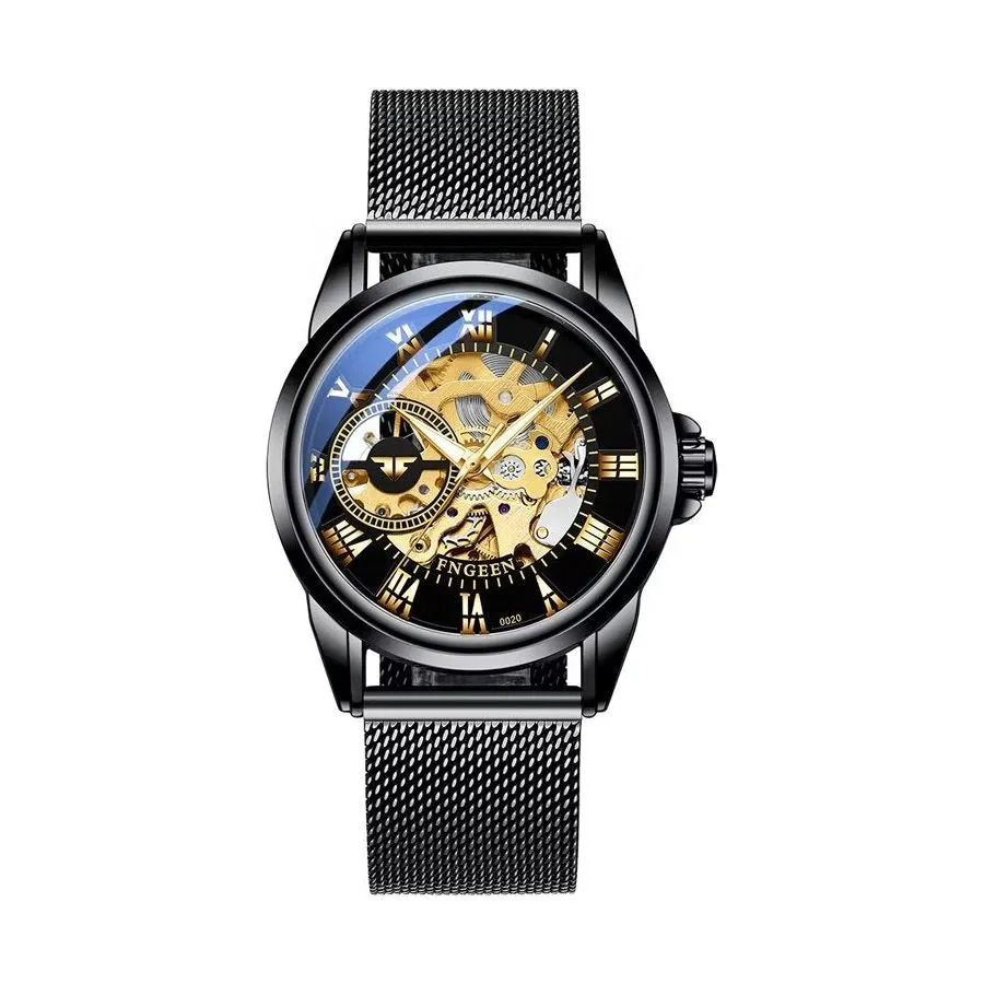 Elegant Crystal Glass Automatic Skeleton Mechanical Watch