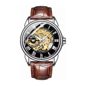 Elegant Crystal Glass Automatic Skeleton Mechanical Watch