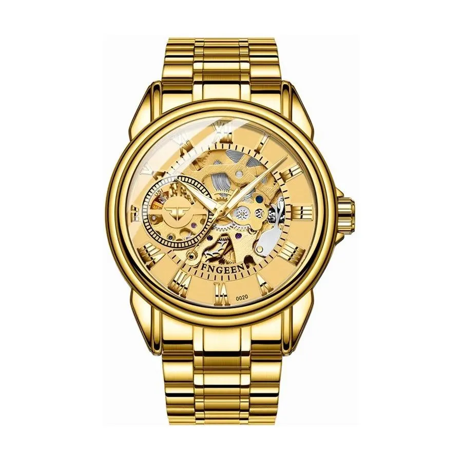 Elegant Crystal Glass Automatic Skeleton Mechanical Watch