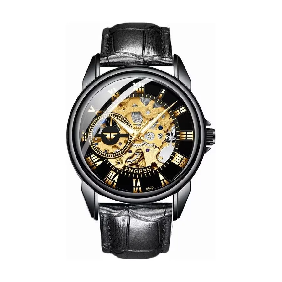 Elegant Crystal Glass Automatic Skeleton Mechanical Watch