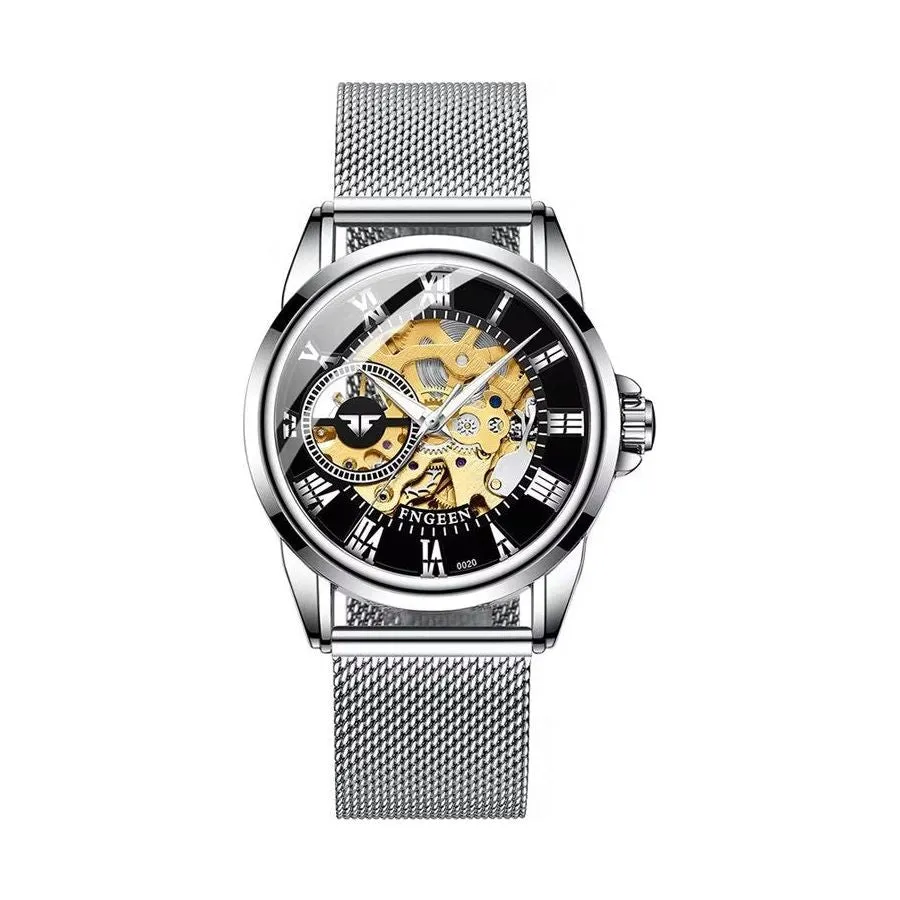 Elegant Crystal Glass Automatic Skeleton Mechanical Watch