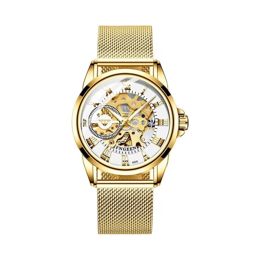 Elegant Crystal Glass Automatic Skeleton Mechanical Watch