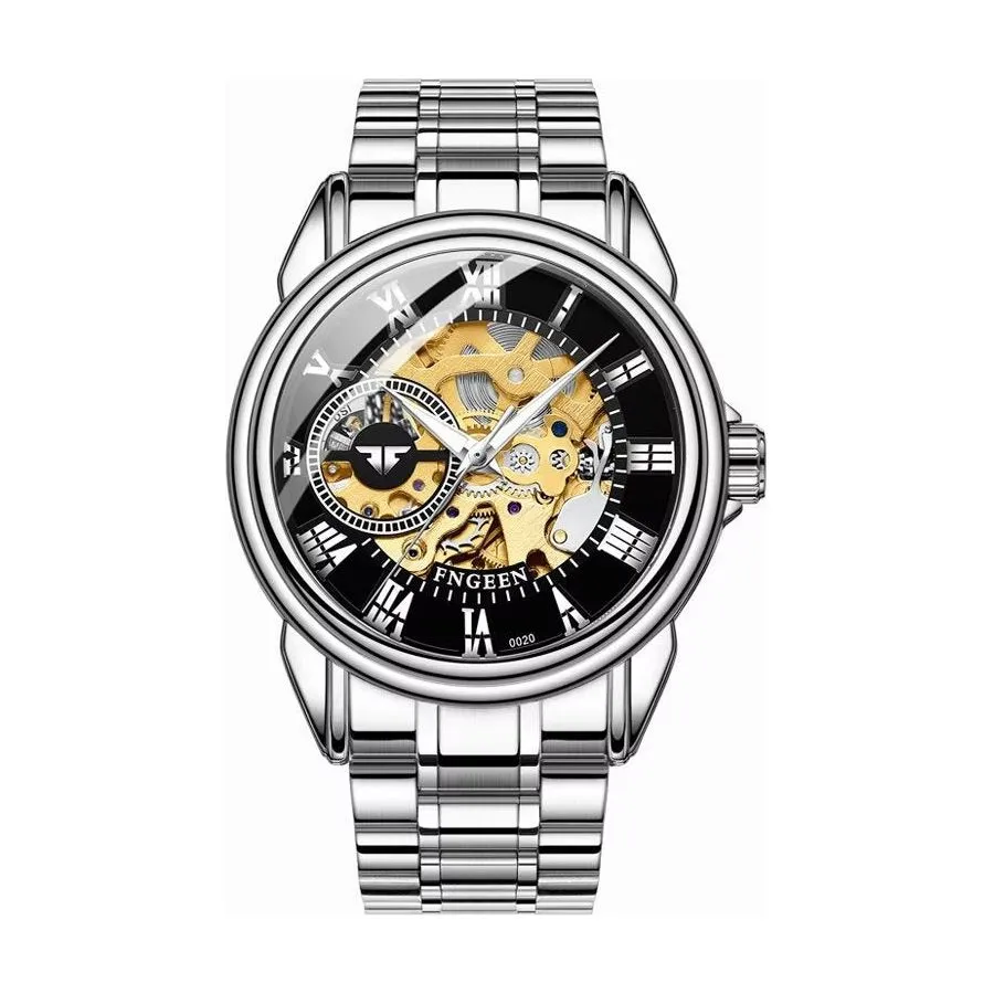 Elegant Crystal Glass Automatic Skeleton Mechanical Watch