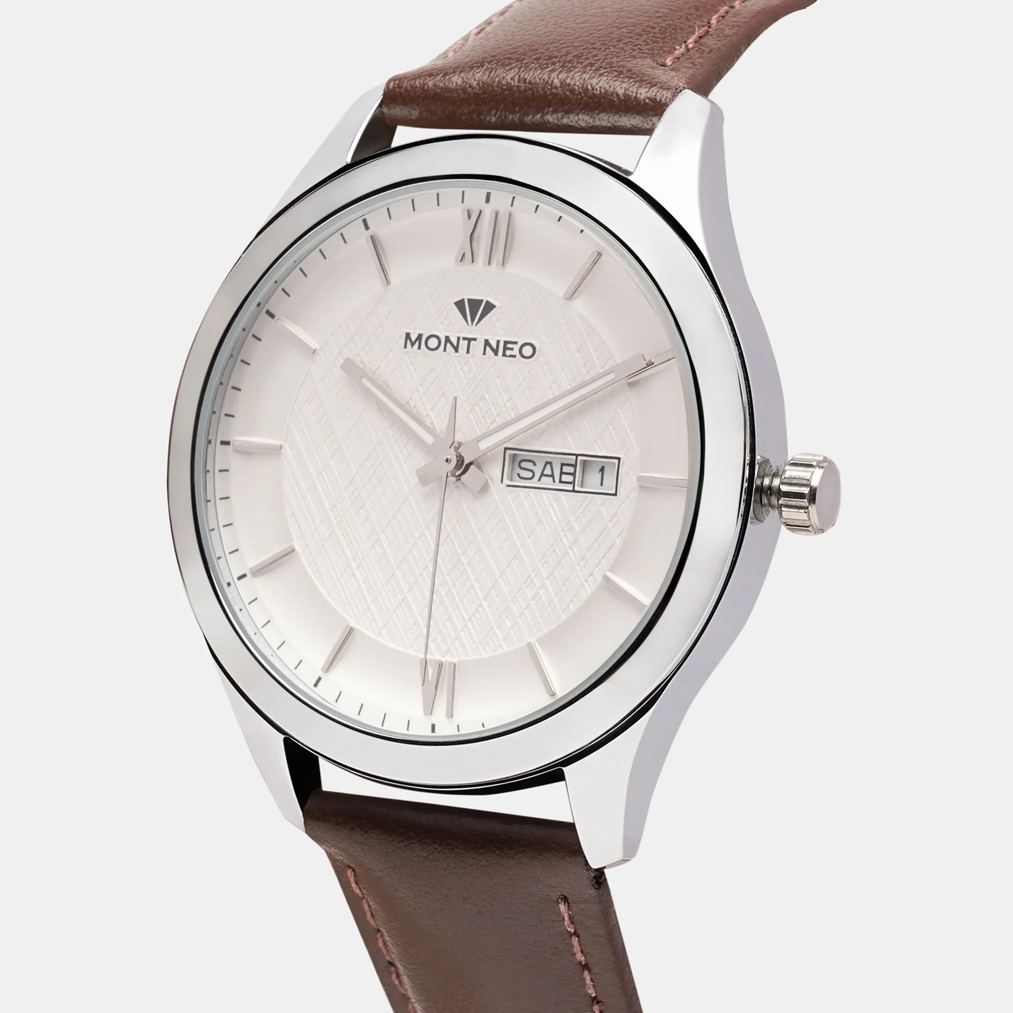 Elegant Silver Analog Men Leather Watch 8009D-L1103