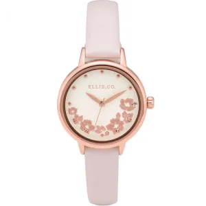 Ellis & Co 'Skylah' Floral Pink Leather Womens Watch