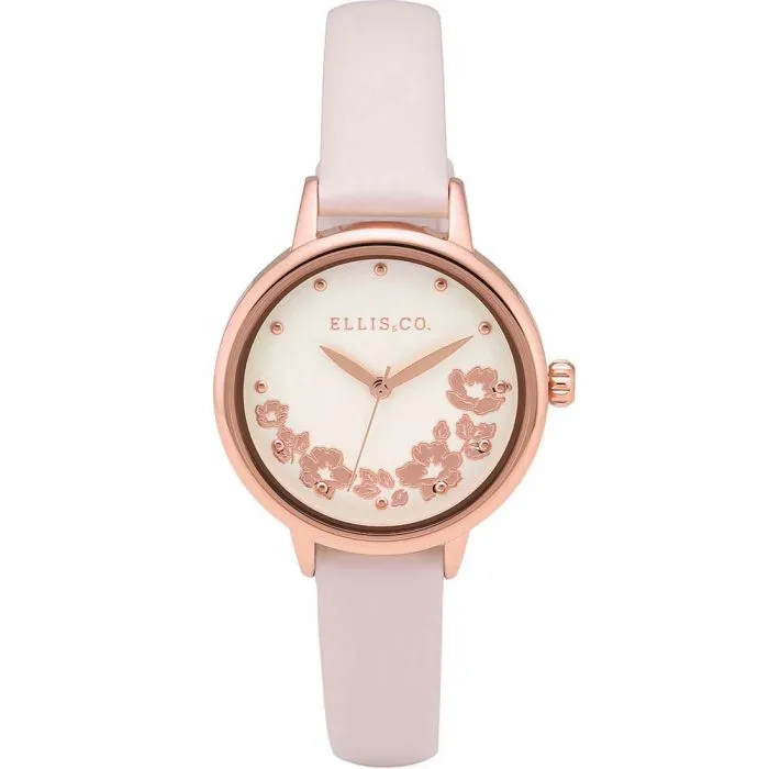 Ellis & Co 'Skylah' Floral Pink Leather Womens Watch