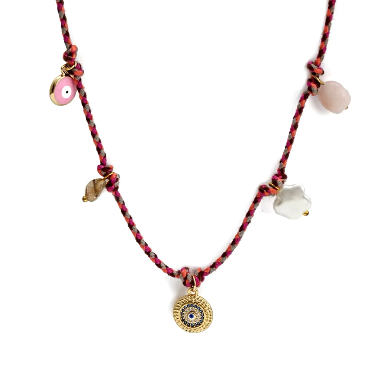 Evil Eye Handmade Colourful Braided Charm Tassel Necklace