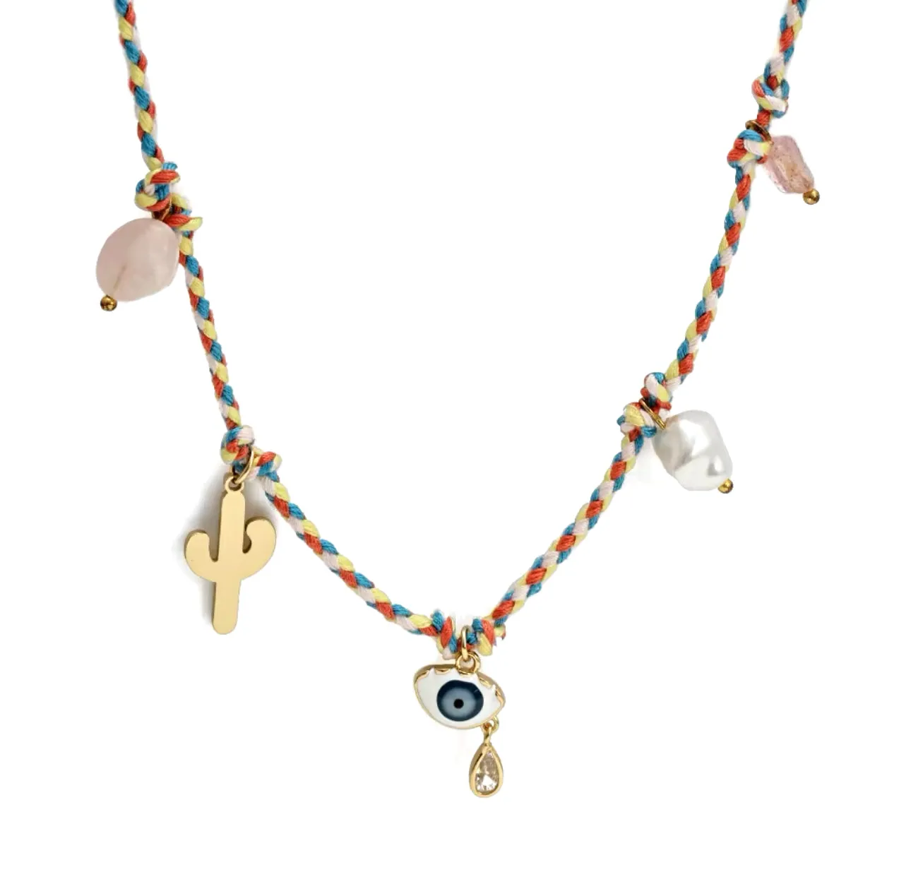 Evil Eye Handmade Colourful Braided Charm Tassel Necklace