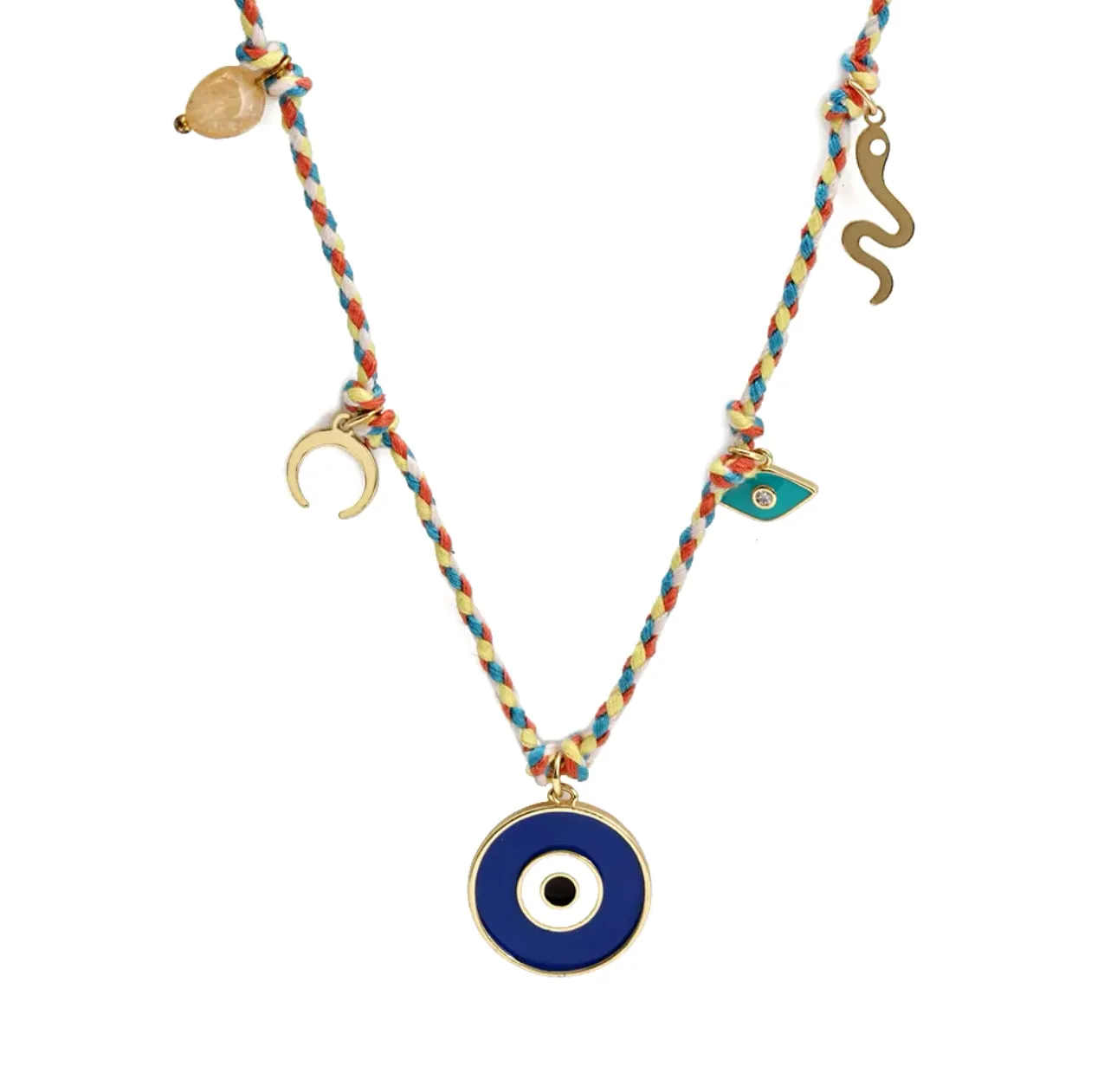 Evil Eye Handmade Colourful Braided Charm Tassel Necklace