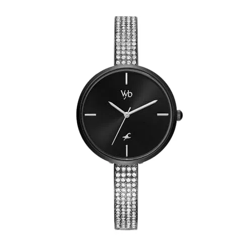 Fastrack Vyb Quartz Analog Black Dial Stainless Steel Strap Watch for Women-FV60009NM01W