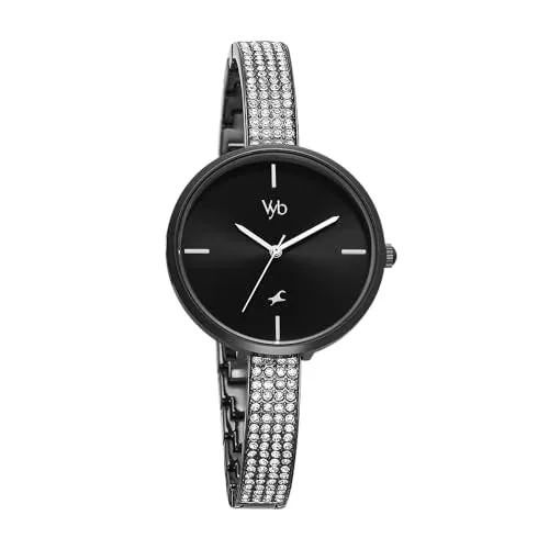 Fastrack Vyb Quartz Analog Black Dial Stainless Steel Strap Watch for Women-FV60009NM01W