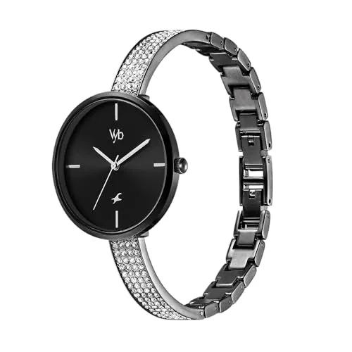 Fastrack Vyb Quartz Analog Black Dial Stainless Steel Strap Watch for Women-FV60009NM01W