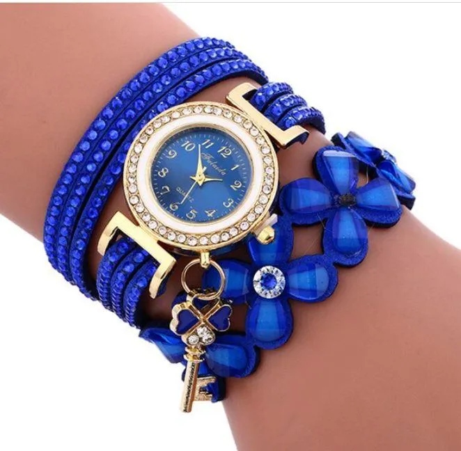 Free   Shipping Women Quartz Floral Multi-layer Bracelet Wrist Watches