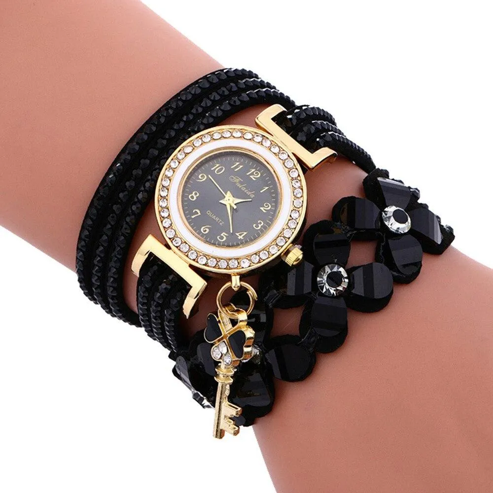 Free   Shipping Women Quartz Floral Multi-layer Bracelet Wrist Watches