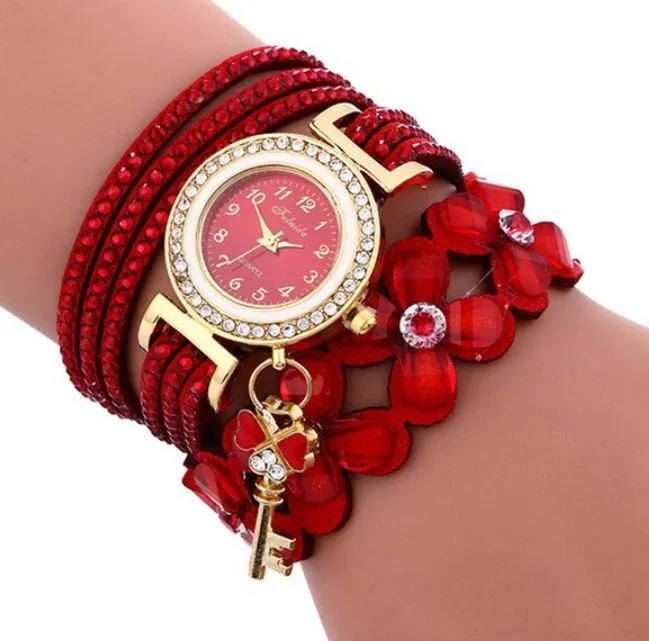 Free   Shipping Women Quartz Floral Multi-layer Bracelet Wrist Watches