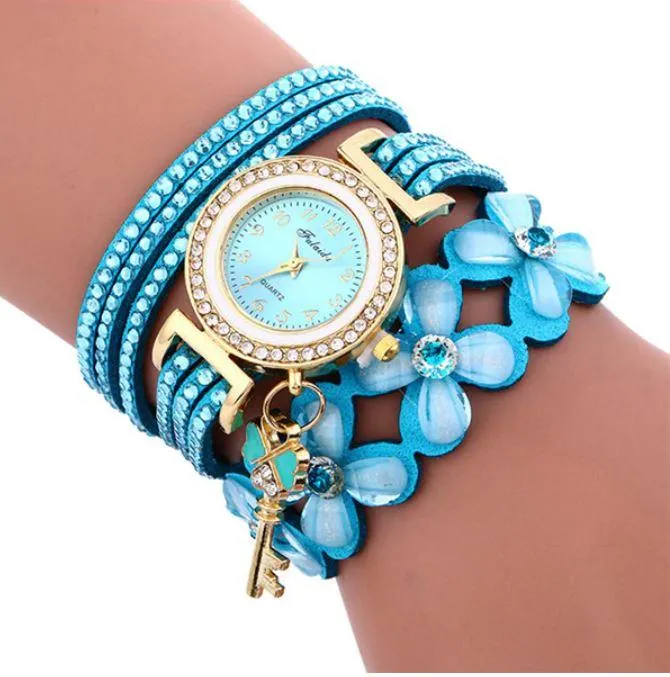 Free   Shipping Women Quartz Floral Multi-layer Bracelet Wrist Watches