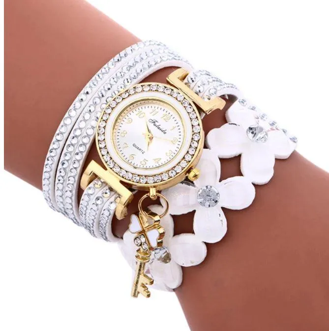 Free   Shipping Women Quartz Floral Multi-layer Bracelet Wrist Watches