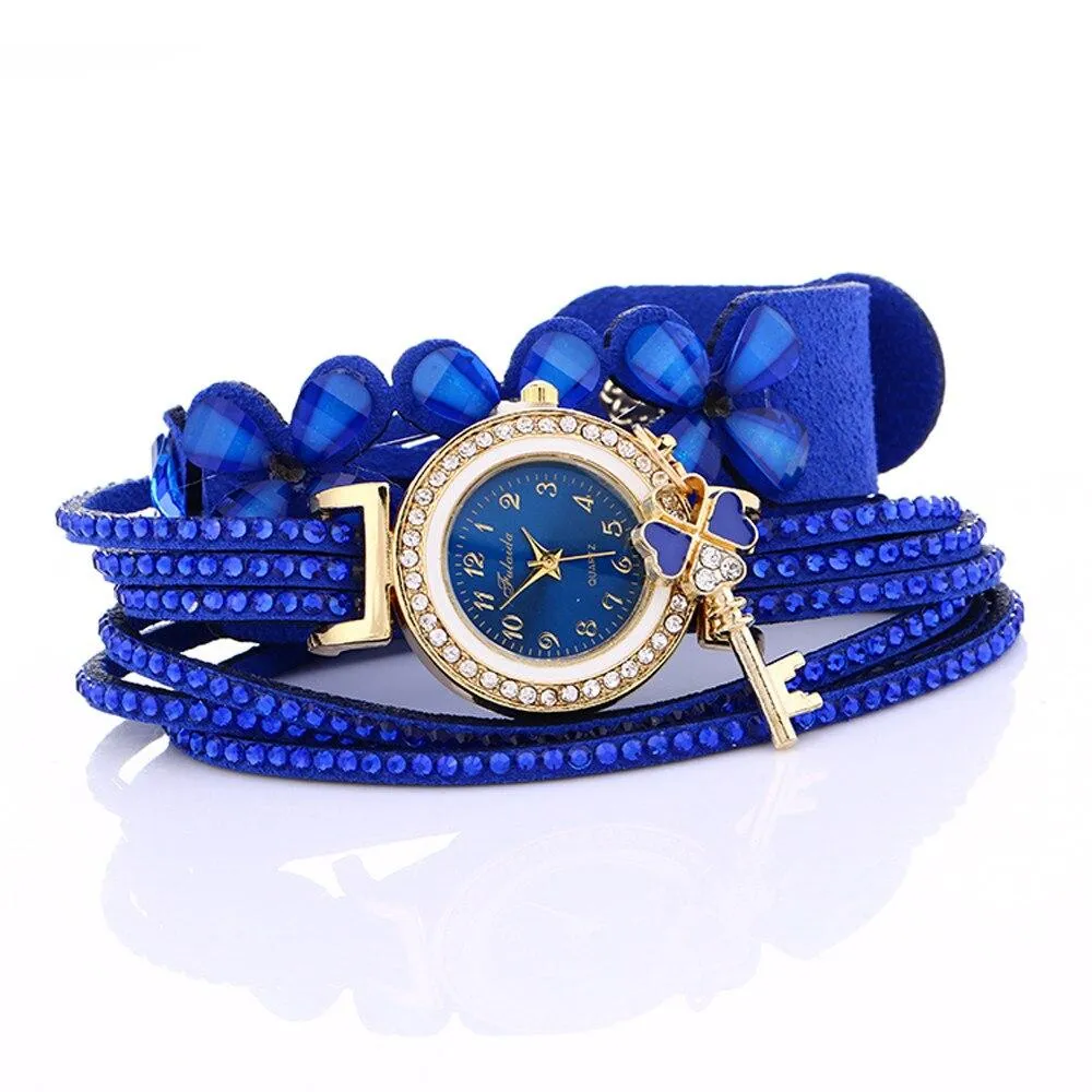 Free   Shipping Women Quartz Floral Multi-layer Bracelet Wrist Watches