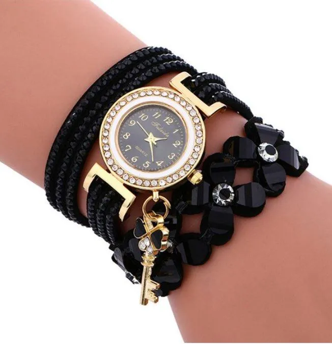 Free   Shipping Women Quartz Floral Multi-layer Bracelet Wrist Watches