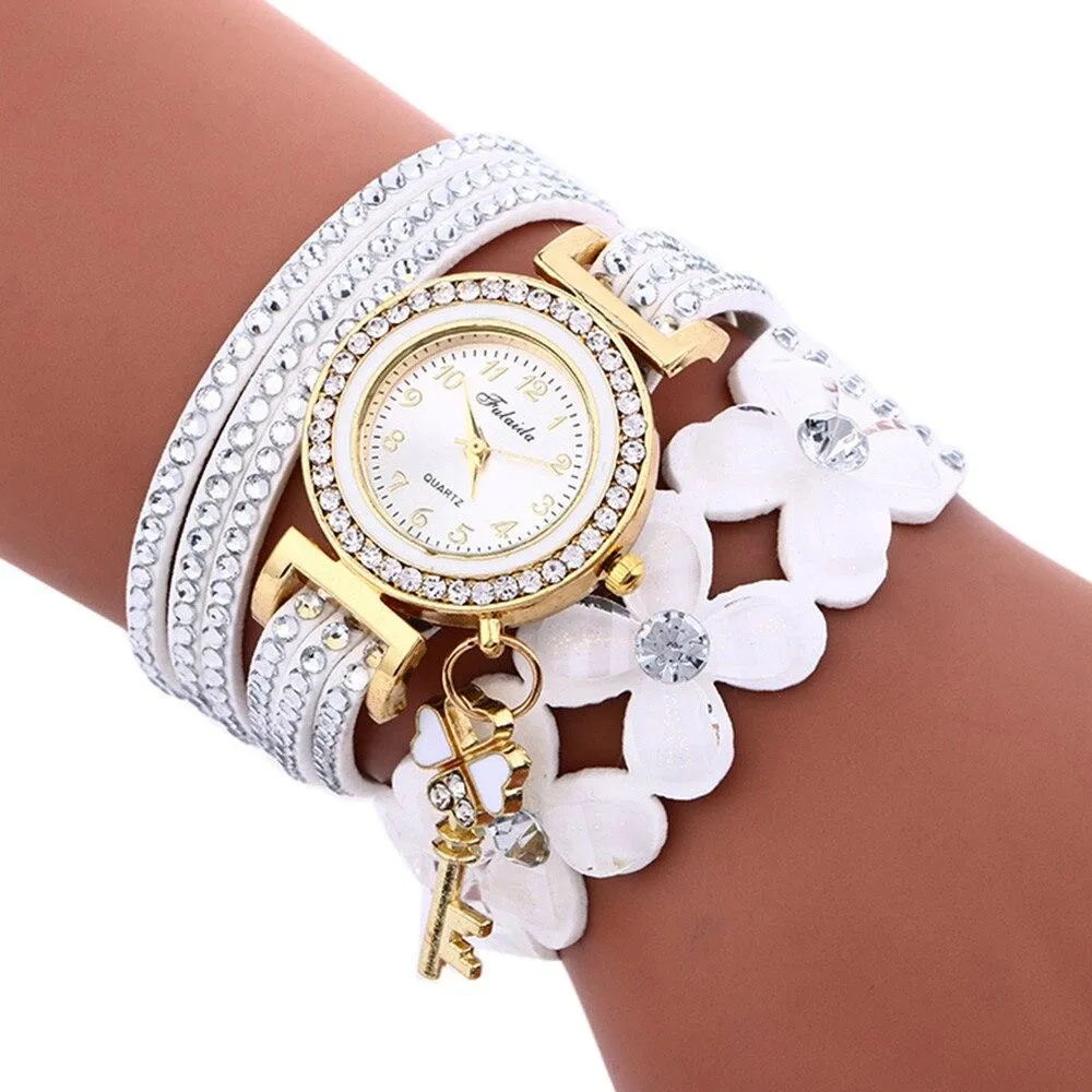 Free   Shipping Women Quartz Floral Multi-layer Bracelet Wrist Watches