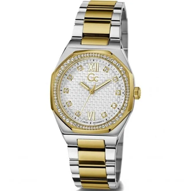 GC Ladies Coussin Sleek Lady Silver & Yellow Gold Watch Z25002L1MF