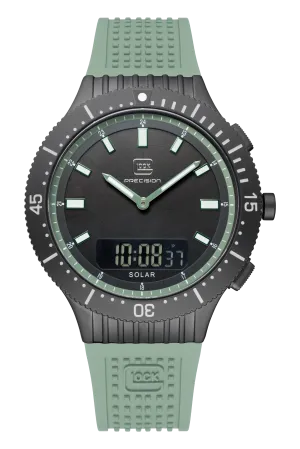 Gents Black Steel Glock Watch with Dual Digital/Analog Black and Green Dial