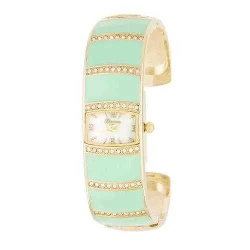 Gold Cuff Watch With Crystals - Mint