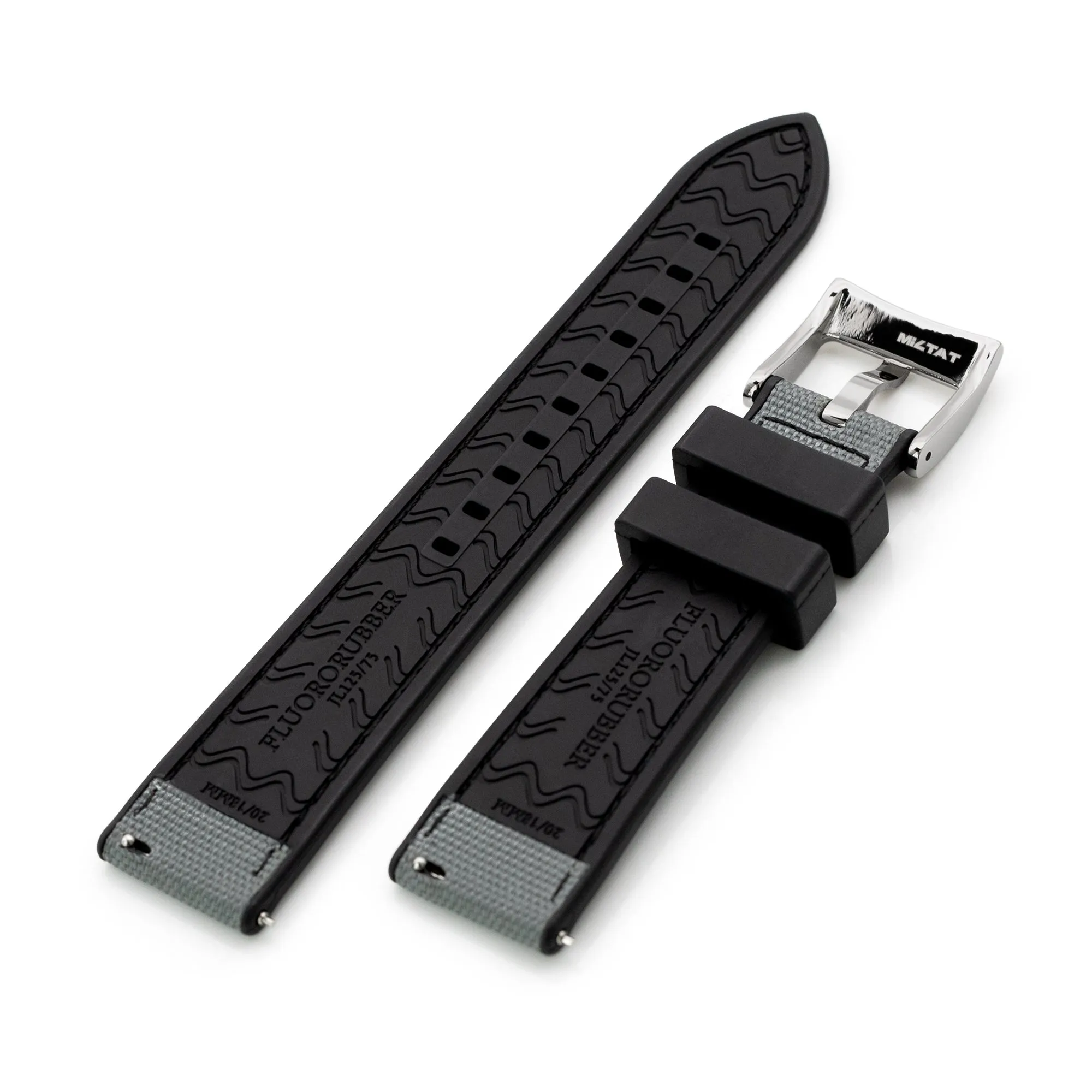 Grey Quick Release Sailcloth FKM Rubber Sports Watch Strap, 20mm