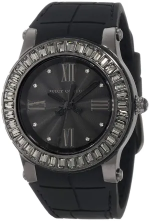 Juicy Couture HRH Ion Plated Steel Black Dial Crystal Bezel Black Silicone Women's Watch 1900885