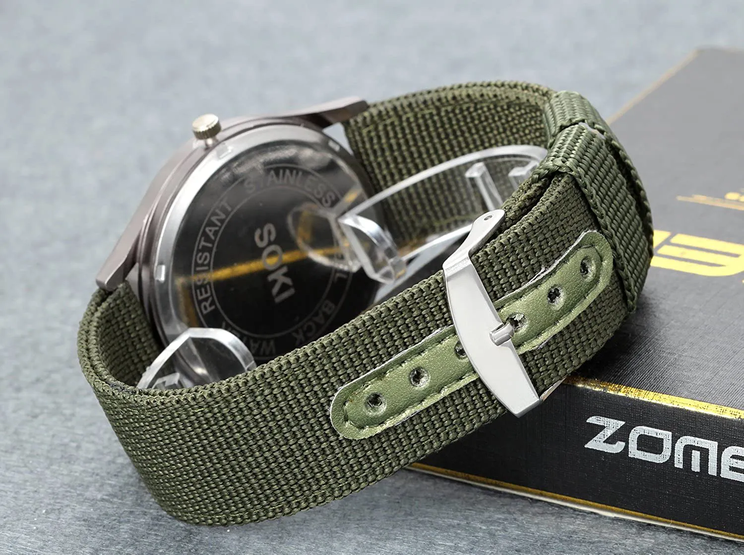 Lancardo Analog Quartz Watch with Woven Nylon Band Calendar Luminous Hand Military Time 24H (Army Green)