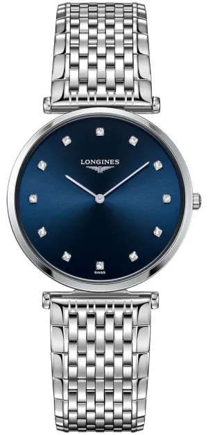 Longines La Grande Classique Stainless Steel Blue Dial Diamonds Quartz Womens Watch L4.709.4.97.6