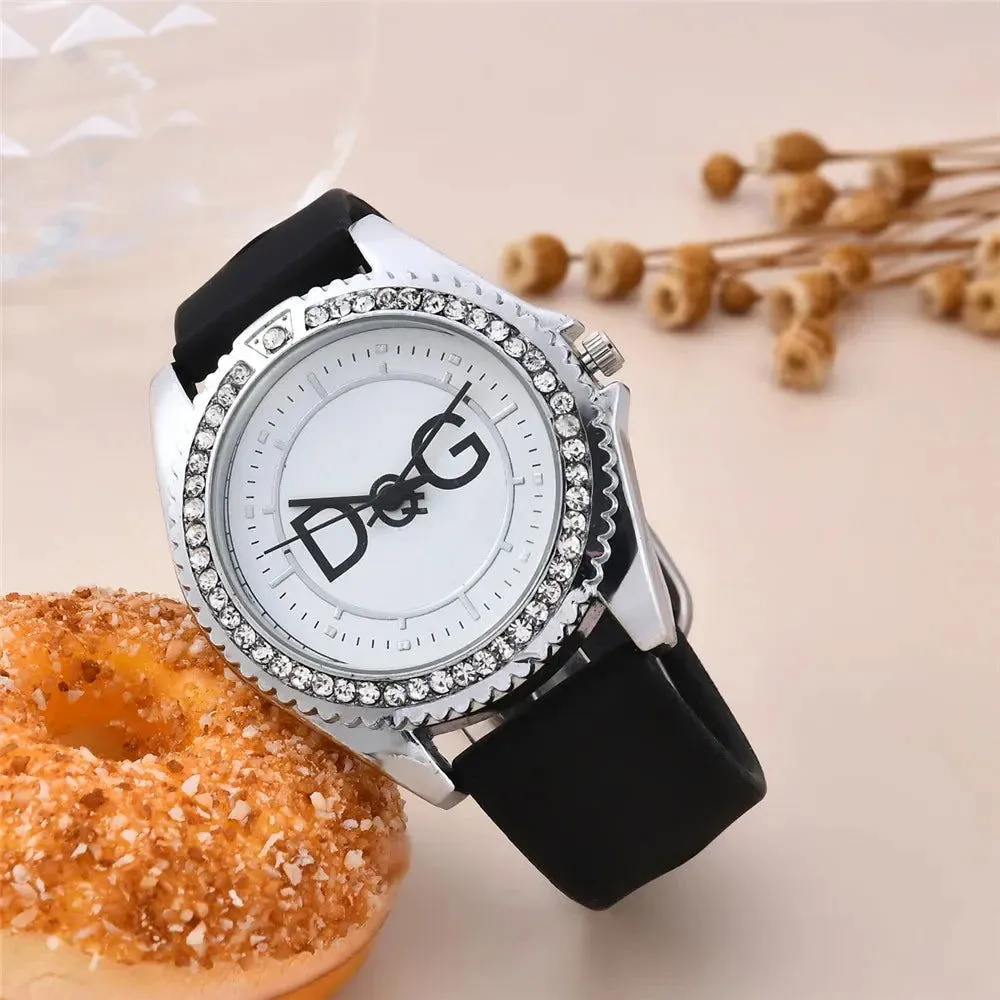 Luxury Brand DQG Women's Watch Leather Strap Rhinestone Inlay Dial Fashion Sport Quartz Watch for Women Gift Clock 2023