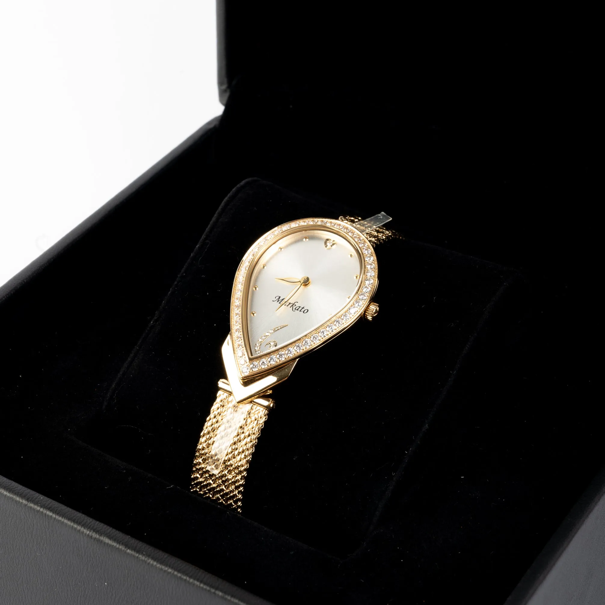 MARKATO Women Watch with Pear Shape with White Dial & Golden Strap