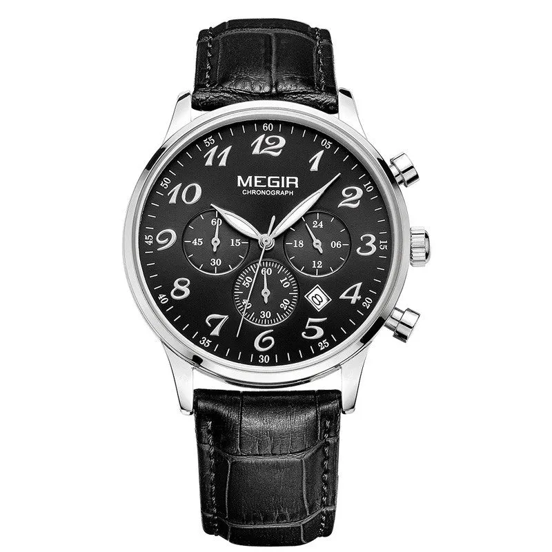 MEGIR New Chronograph 24 Hours Men Watch Leather Strap Business Casual Watch Quartz Watch Men Wristwatch