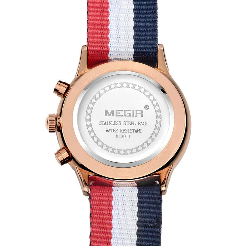 MEGIR Sports Watch Chronograph 24 Hours Men Fashion Casual Clock Blue Red Nylon Band Sport Watch Men Wristwatch