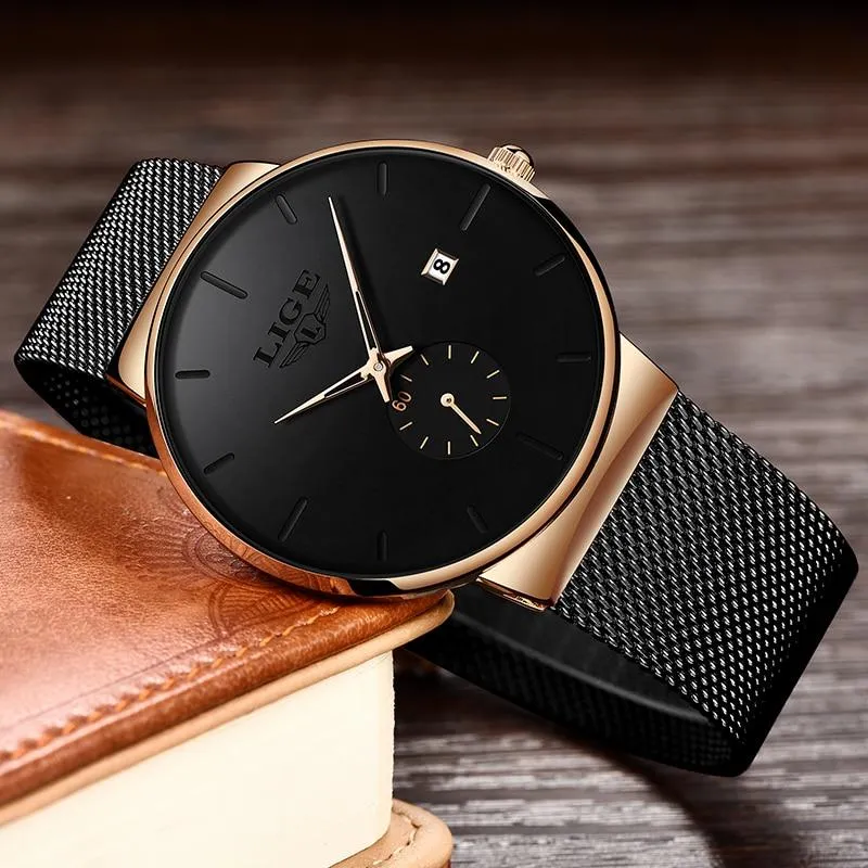 Men Quartz Minimalist Sleek Ultra-Thin Wristband Casual Watches